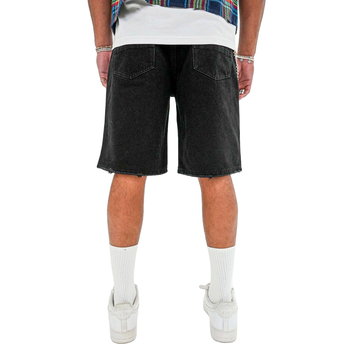 PREME 'RIP AND REPAIR' BLACK DENIM SHORTS