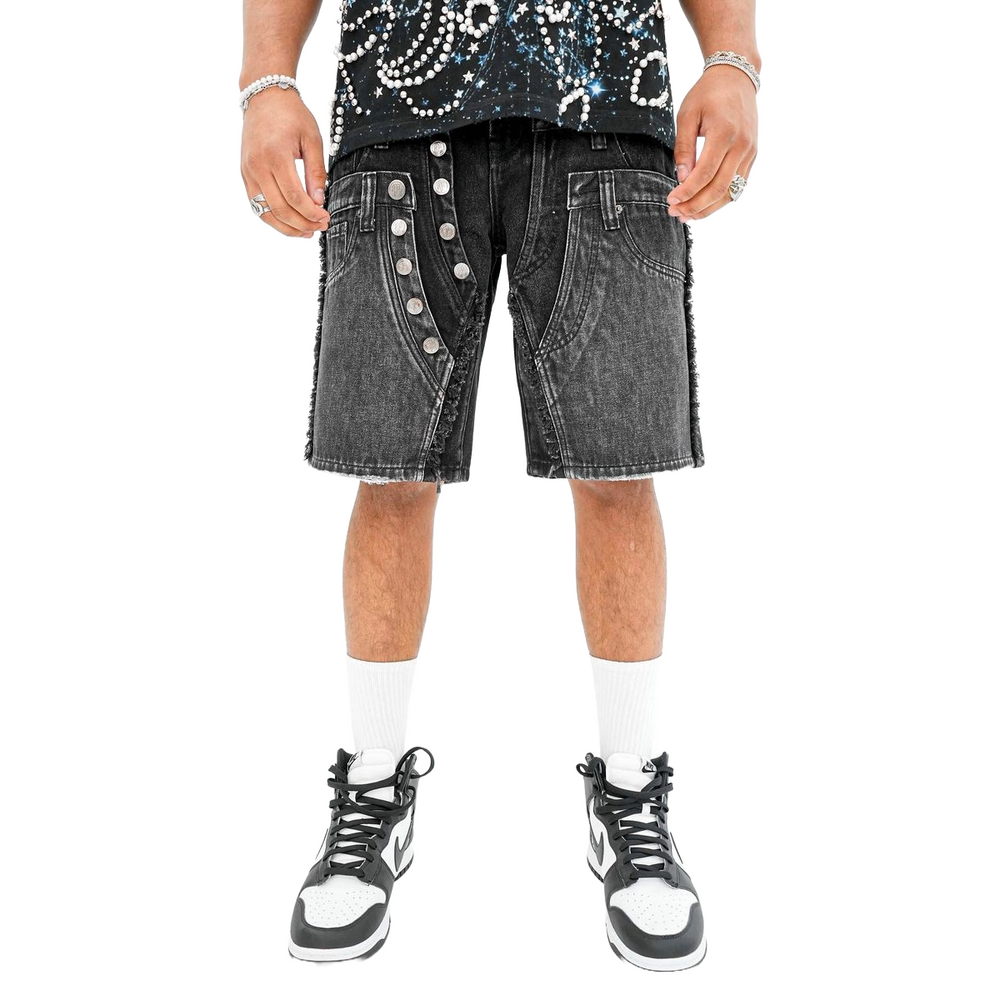 PREME 'MULTI WAISTBAND' BLACK DENIM SHORTS