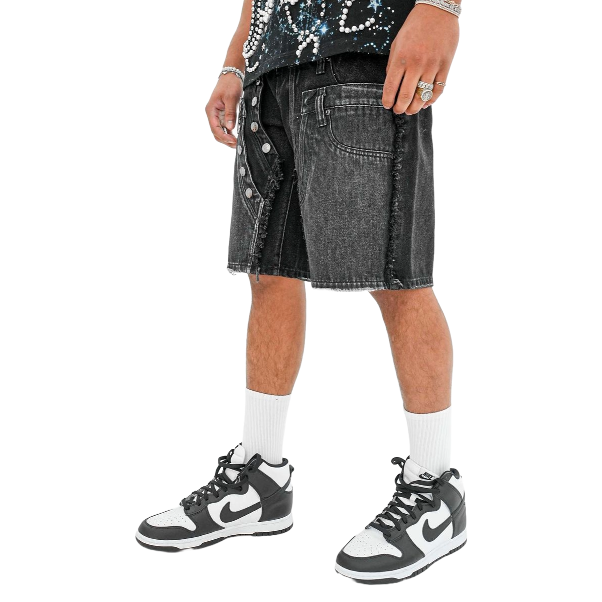 PREME 'MULTI WAISTBAND' BLACK DENIM SHORTS