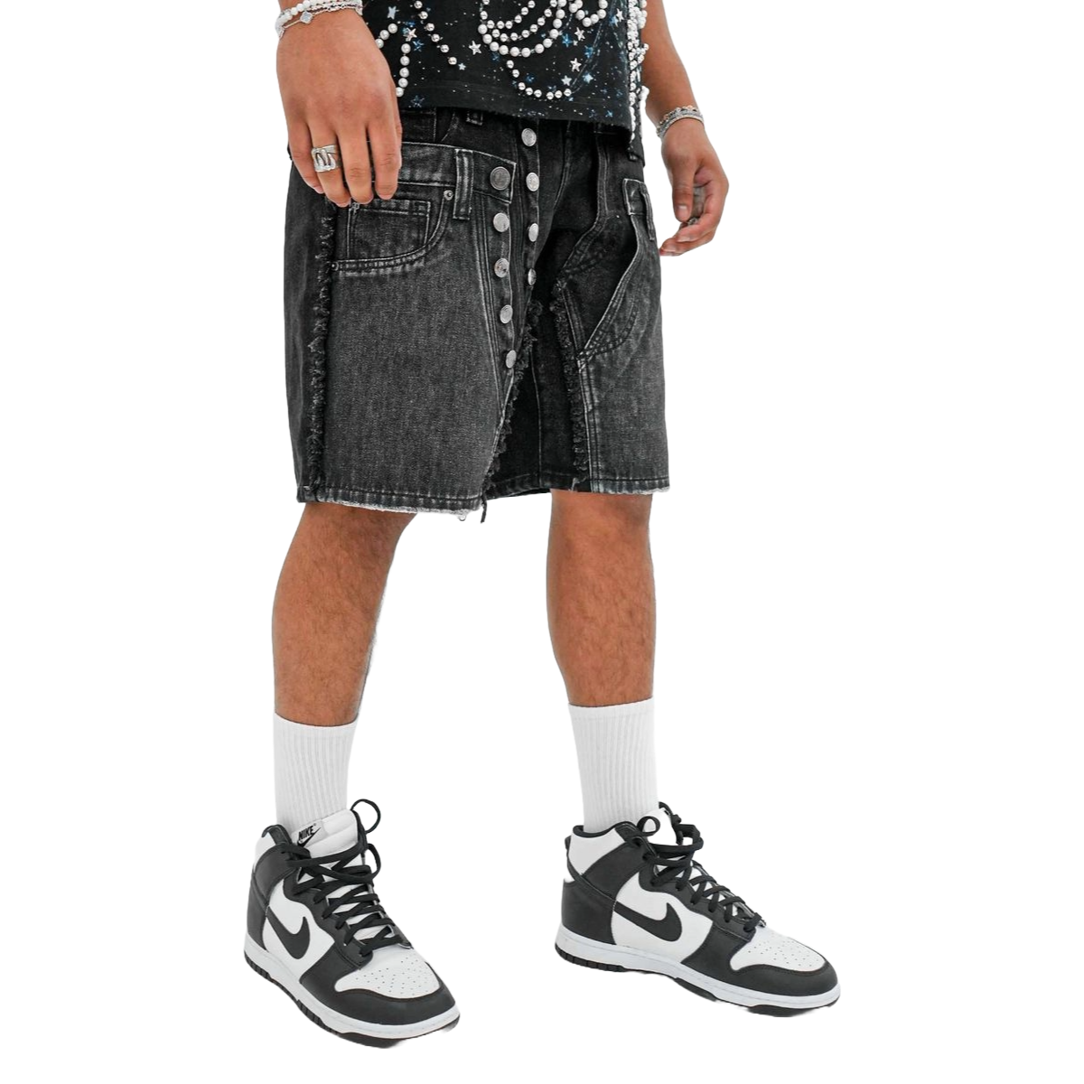 PREME 'MULTI WAISTBAND' BLACK DENIM SHORTS