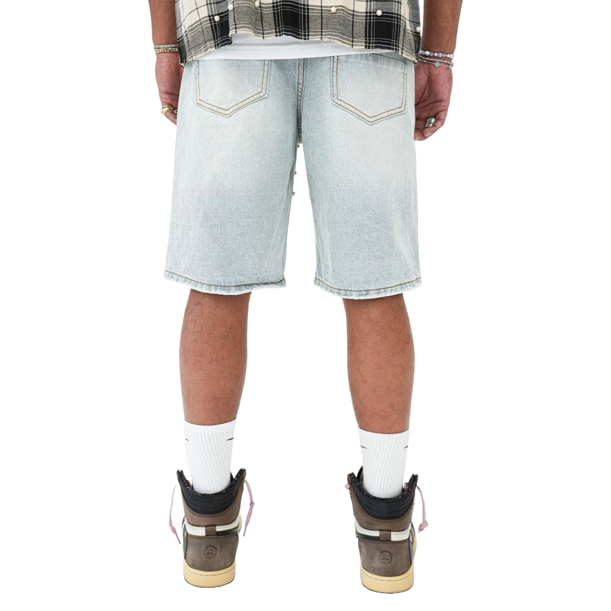 PREME 'RIP AND REPAIR' BLUE DENIM SHORTS