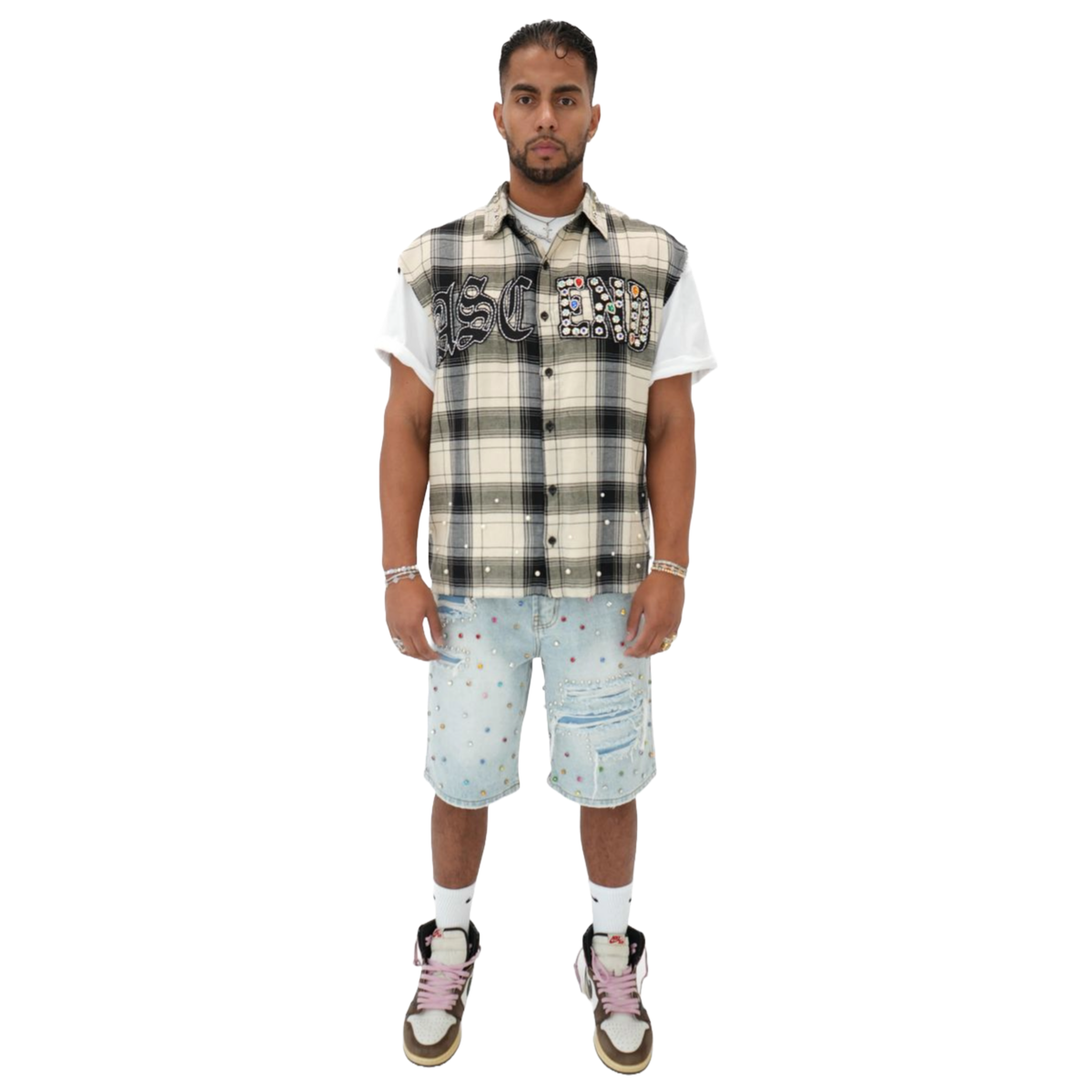 PREME 'RIP AND REPAIR' BLUE DENIM SHORTS