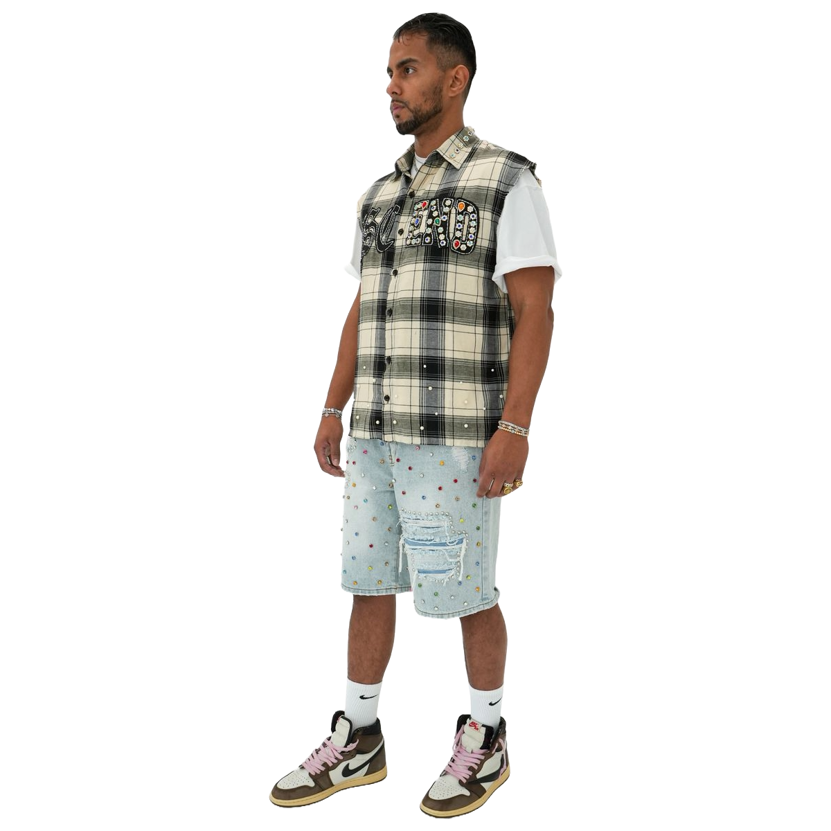 PREME 'RIP AND REPAIR' BLUE DENIM SHORTS