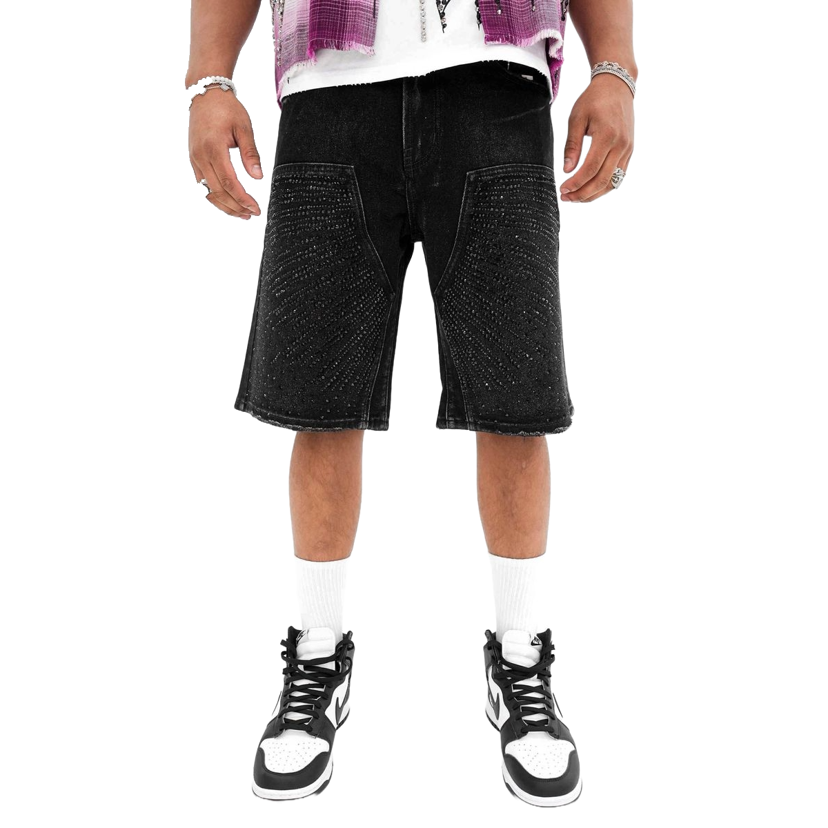 PREME 'DROPGEMS' BLACK DENIM SHORTS
