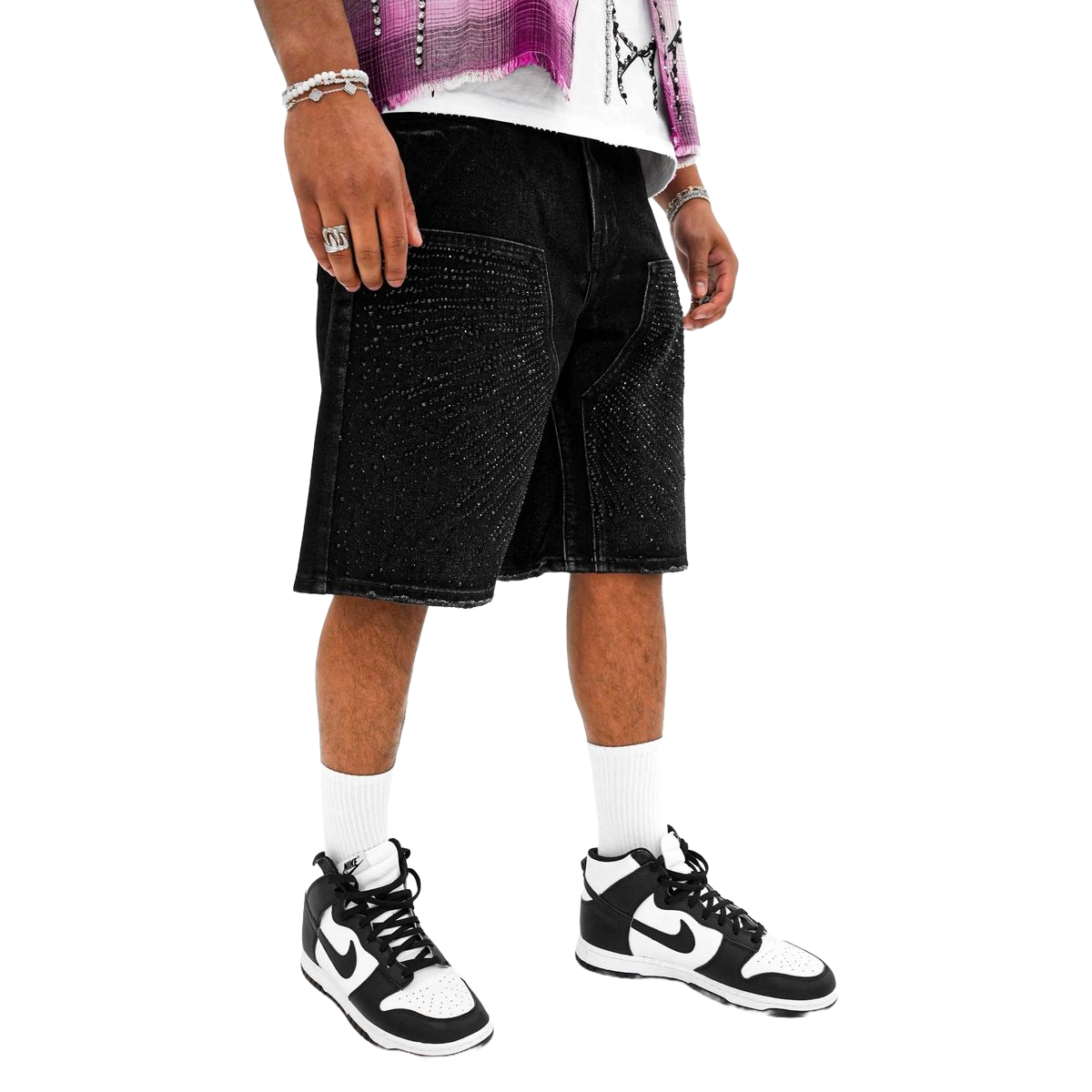 PREME 'DROPGEMS' BLACK DENIM SHORTS