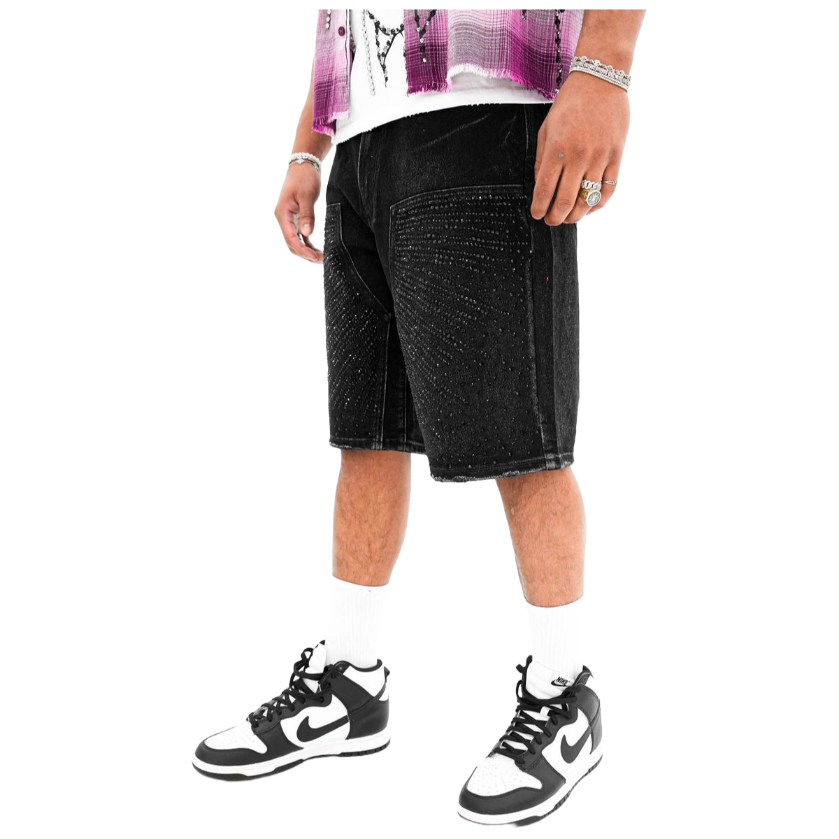 PREME 'DROPGEMS' BLACK DENIM SHORTS