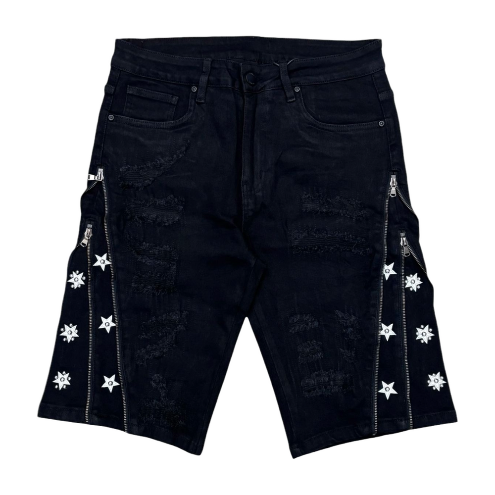 WAIMEA 'ZIPS' JET BLACK DENIM SHORTS