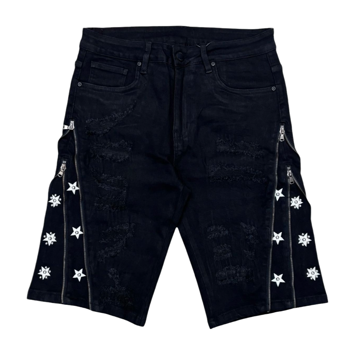 WAIMEA 'ZIPS' JET BLACK DENIM SHORTS