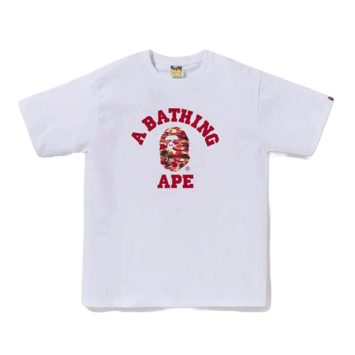 BAPE PALM TREE CAMO COLLEGE TEE - WHITE/RED