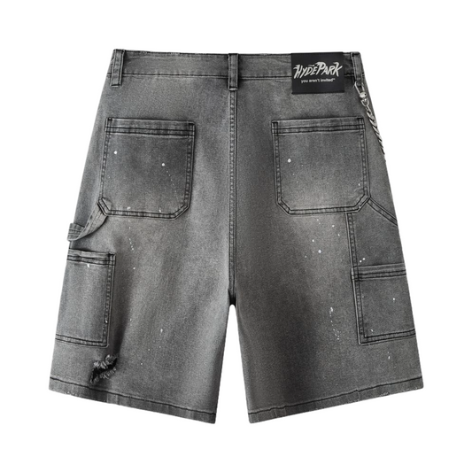 HP DOUBLE KNEE DENIM WORK SHORTS - BLACK WASH