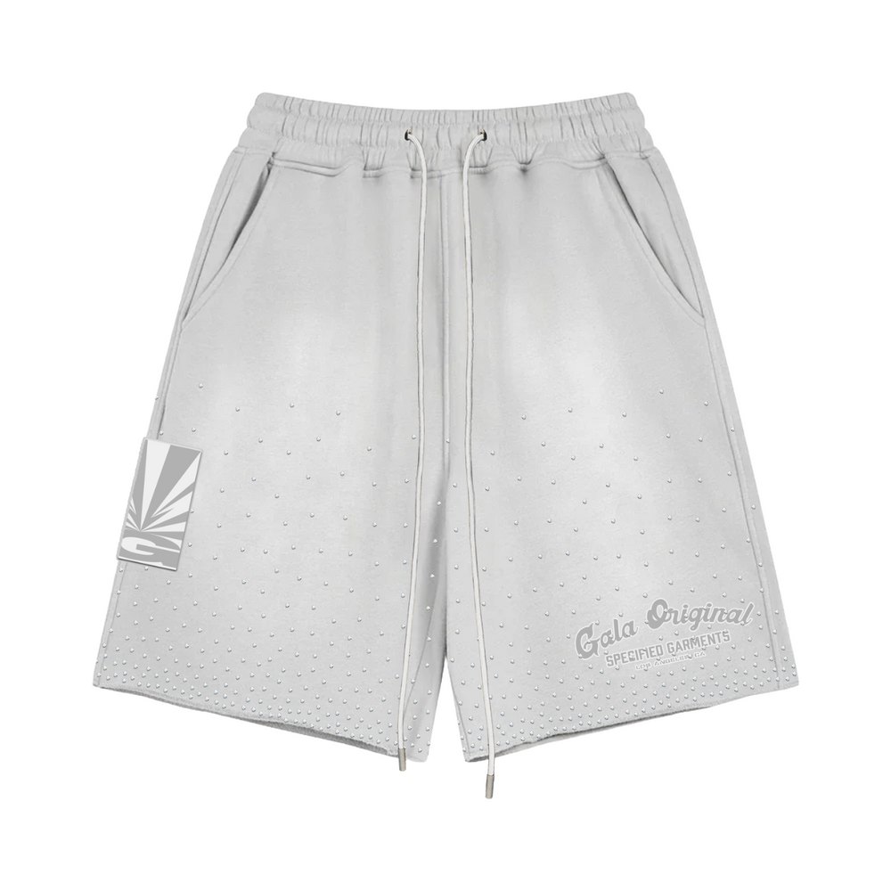 RHINESTONE TERRY SHORTS - LT GREY