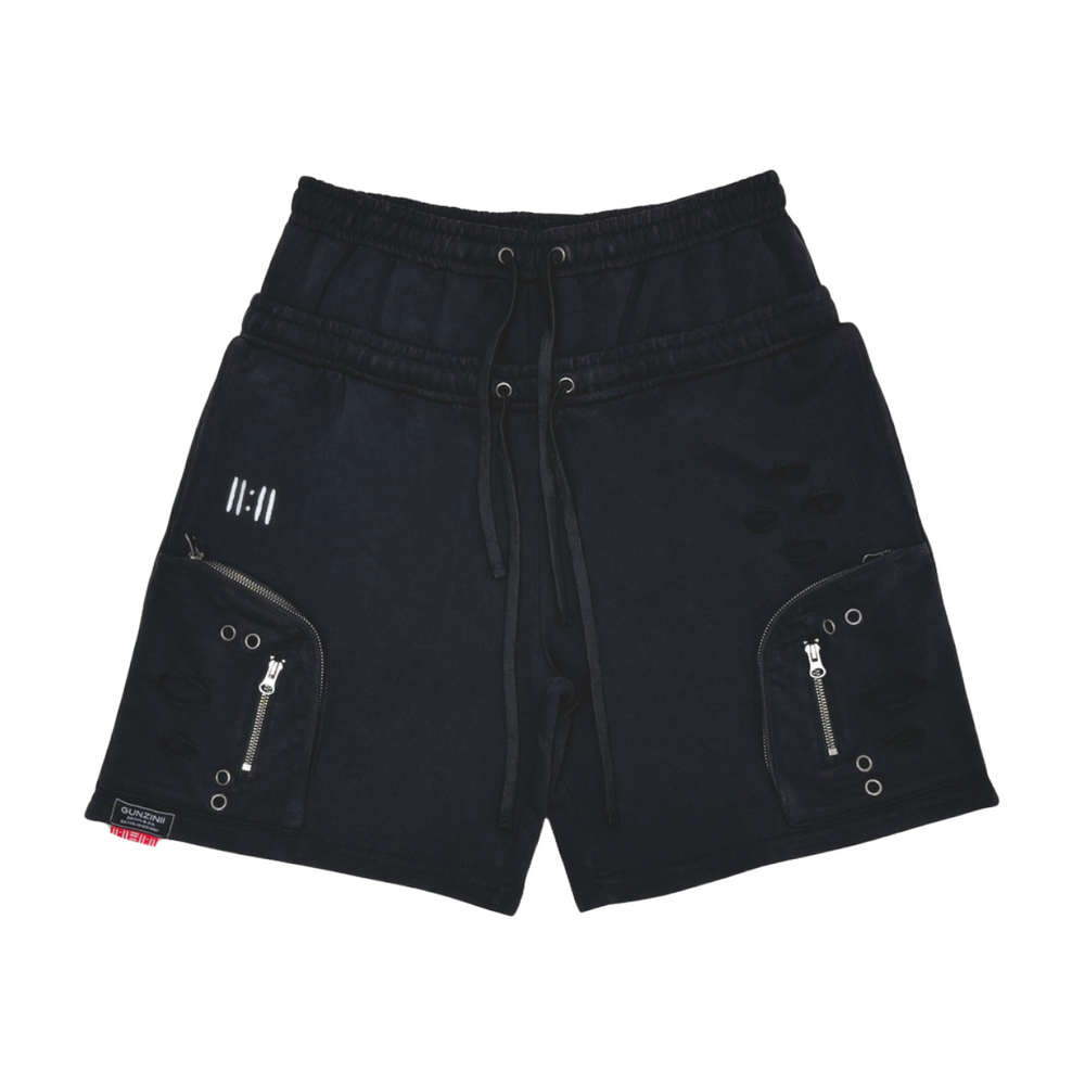 GUNZINII CARGO SWEATSHORTS - BLACK