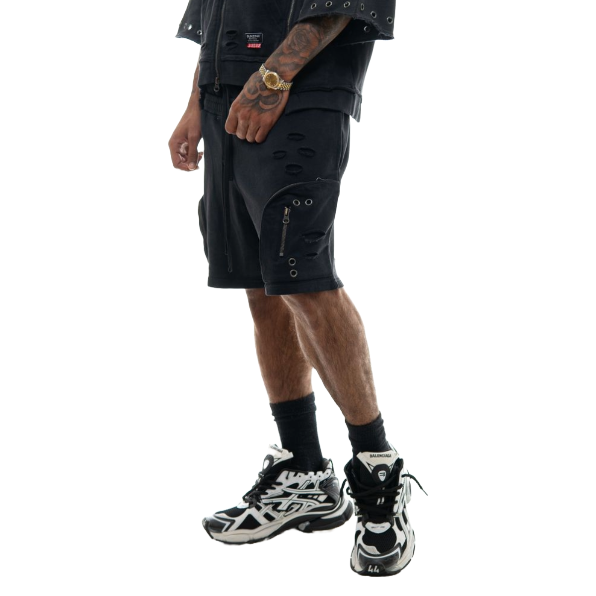 GUNZINII CARGO SWEATSHORTS - BLACK