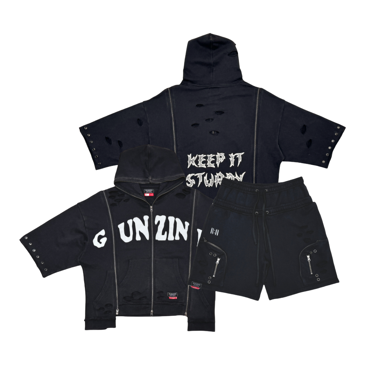 GUNZINII CARGO SWEATSHORTS - BLACK
