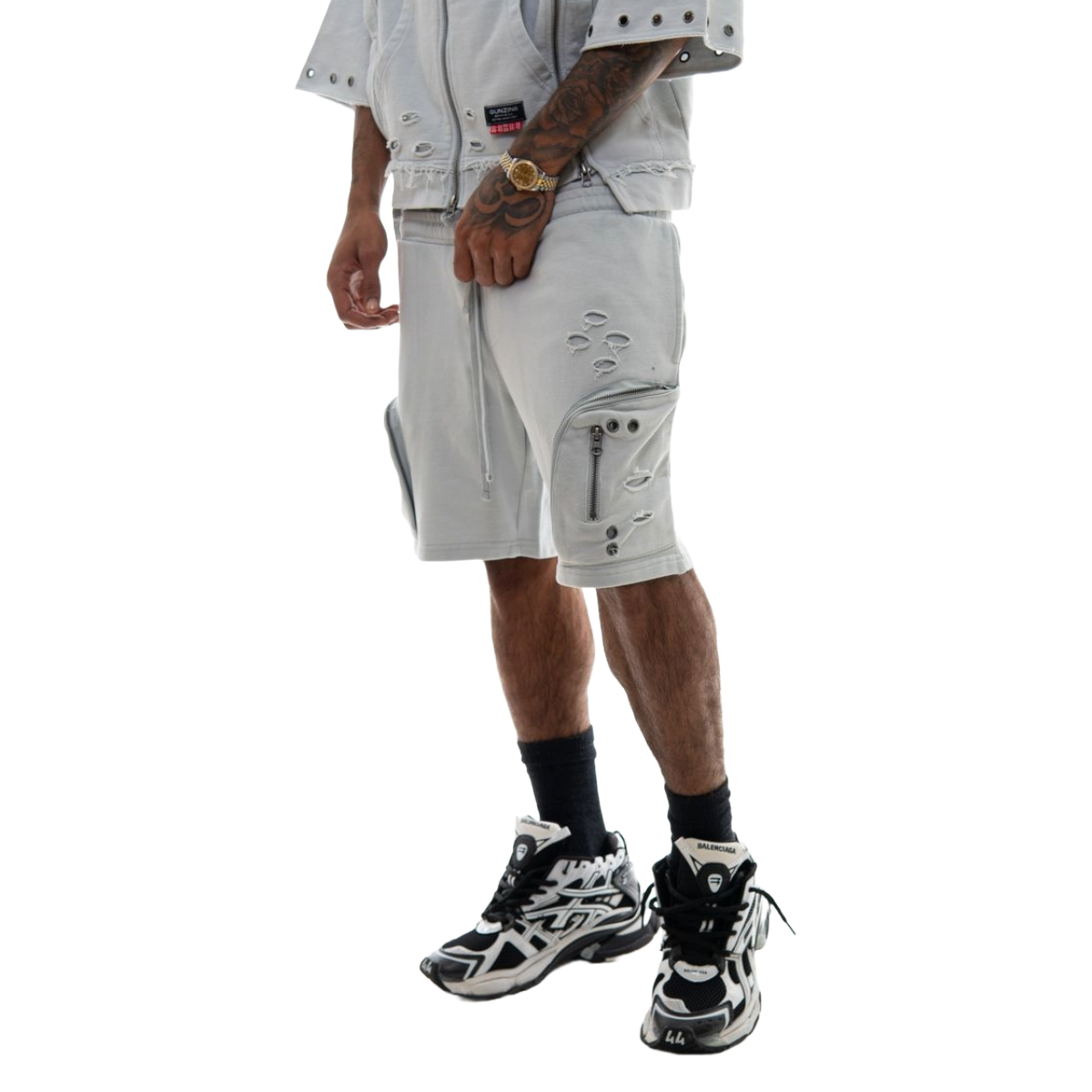 GUNZINII CARGO SWEATSHORTS - LT GREY