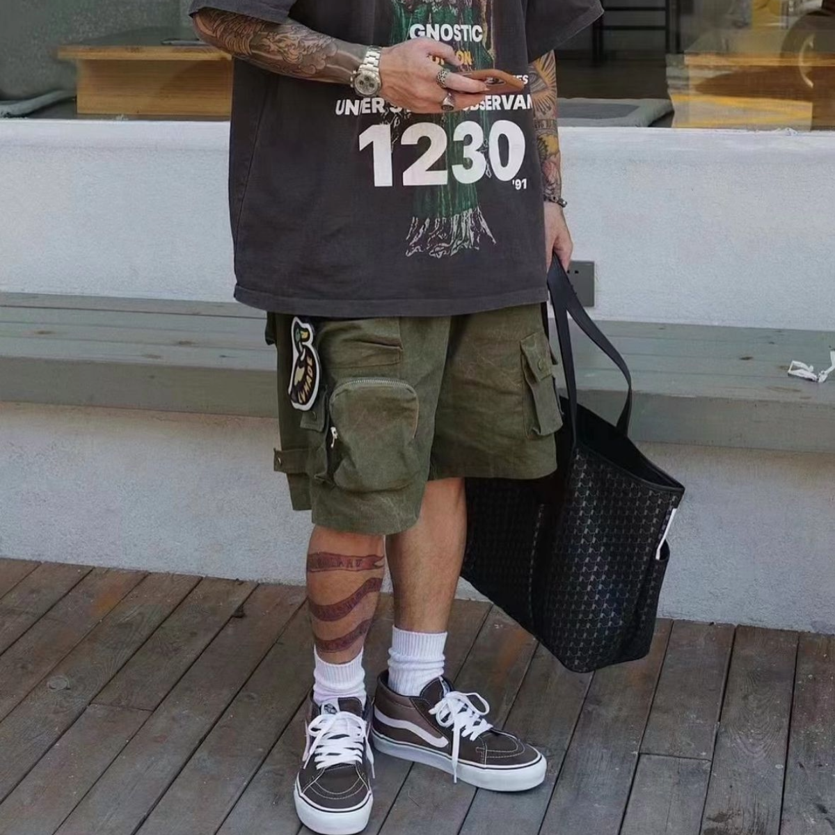 UNDVLPD OLIVE MULTI CARGO SHORTS