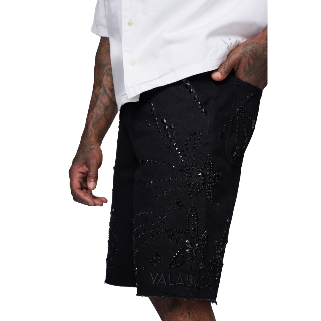 VALABASAS "SAMBA" DENIM SHORTS BLACK