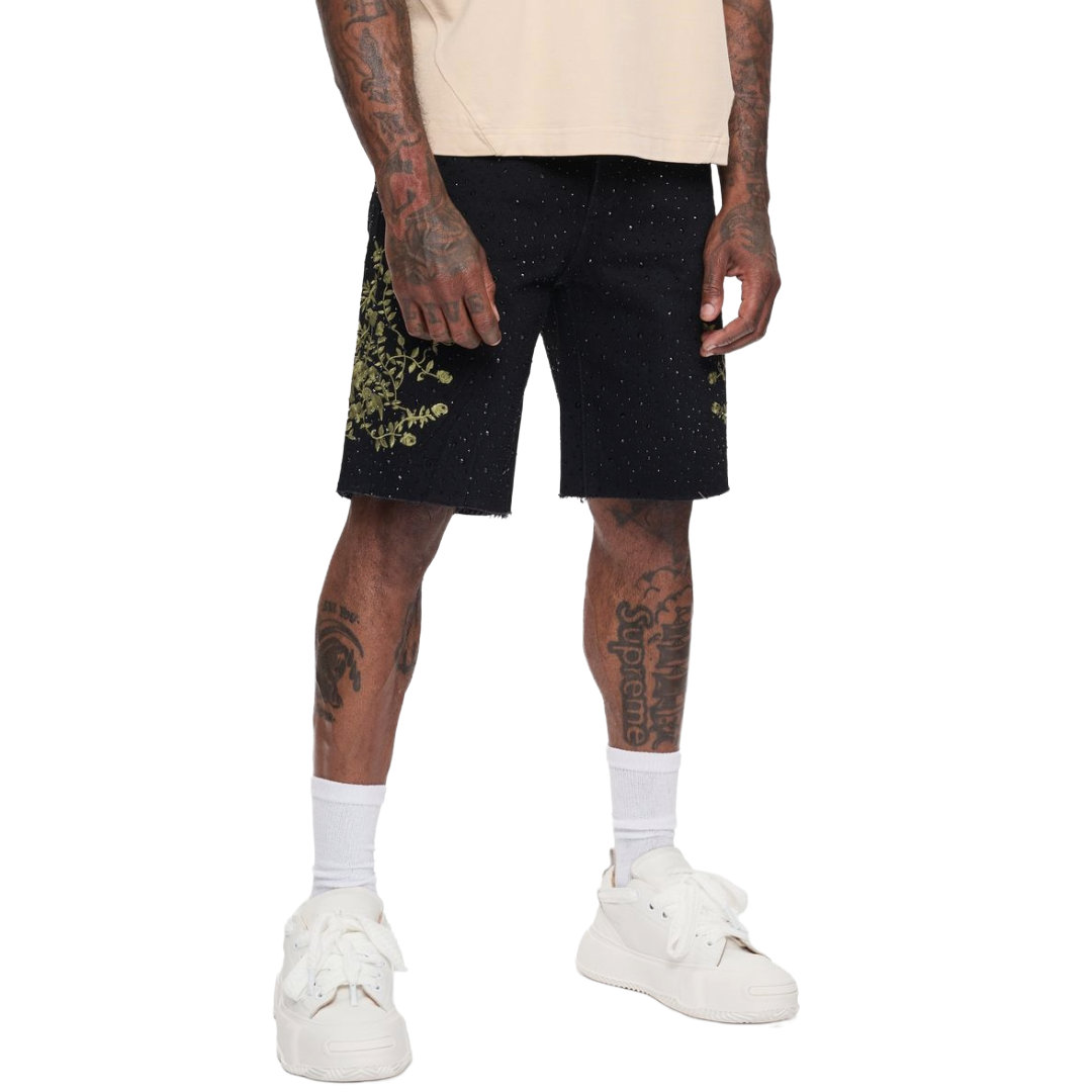 VALABASAS "WRITTEN" DENIM SHORTS - BLACK
