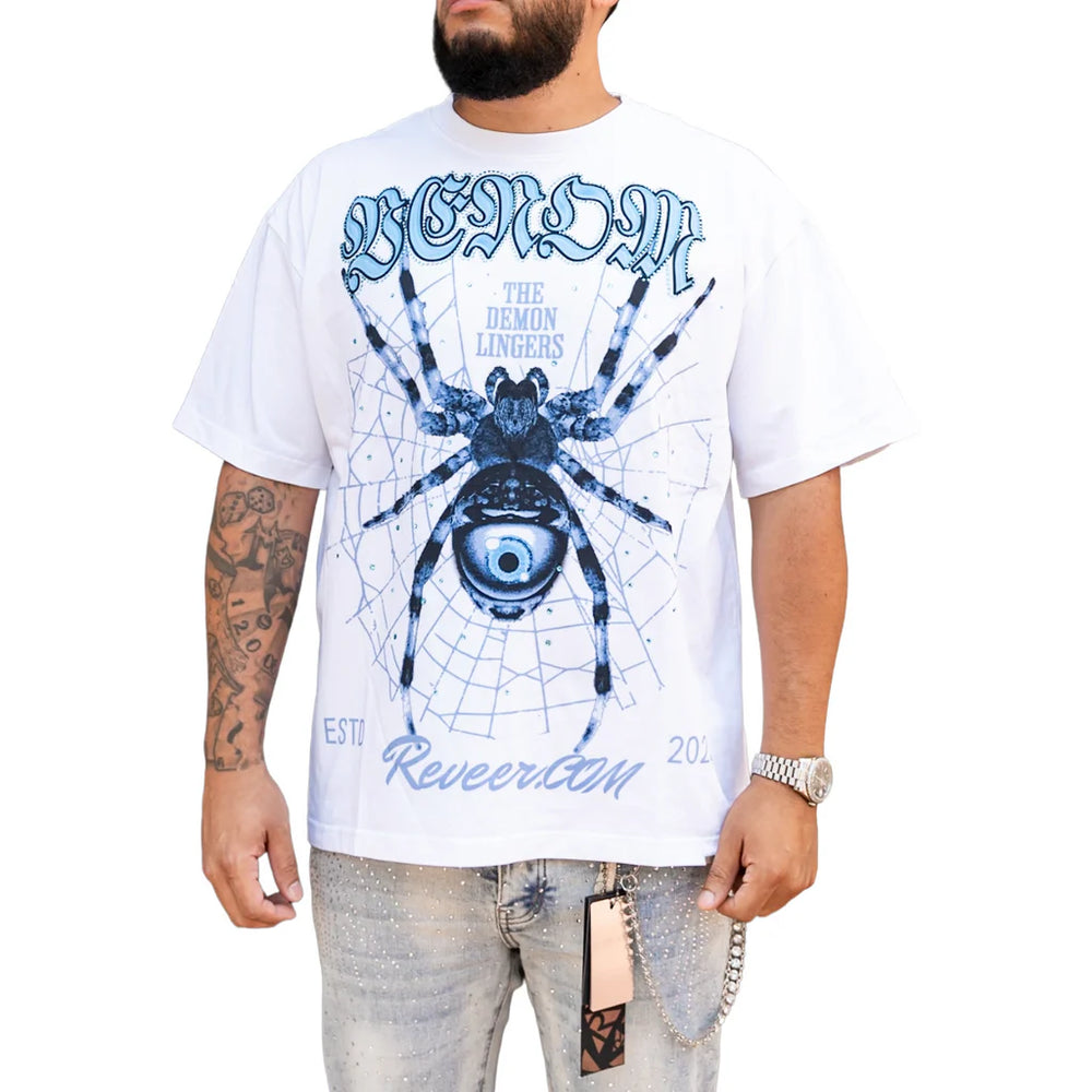 RVR 'SPIDER' RHINESTONE SS TEE (WHT/BLUE)