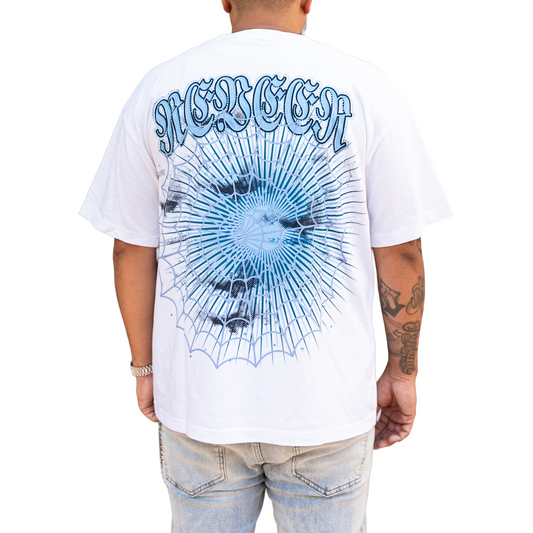 RVR 'SPIDER' RHINESTONE TEE - WHT/BLU