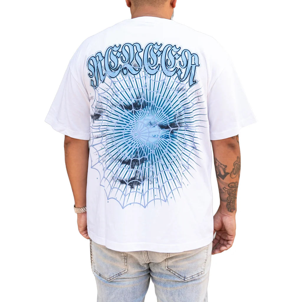 RVR 'SPIDER' RHINESTONE SS TEE (WHT/BLUE)