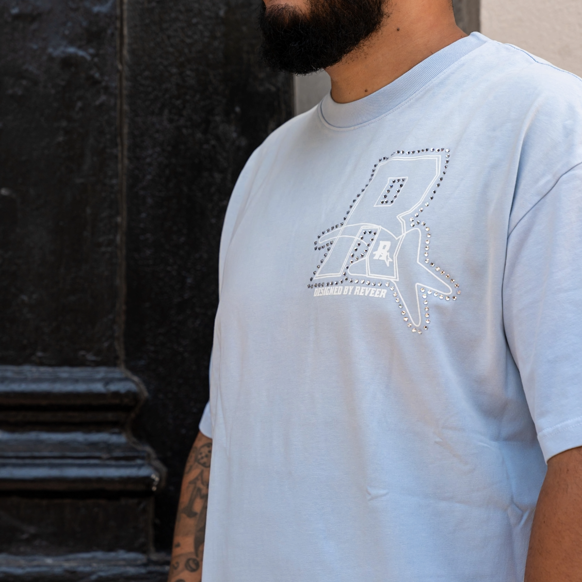 RVR 'LOGO' RHINESTONE TEE - BLUE