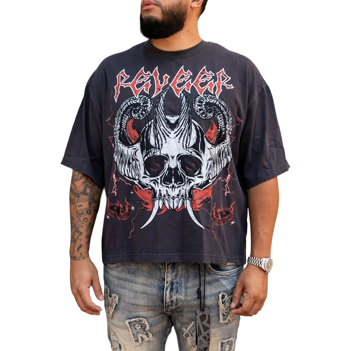 RVR 'SKULL' TEE - GREY