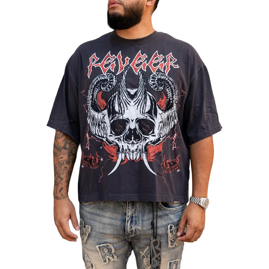 RVR 'SKULL' SS TEE (GREY/RED)