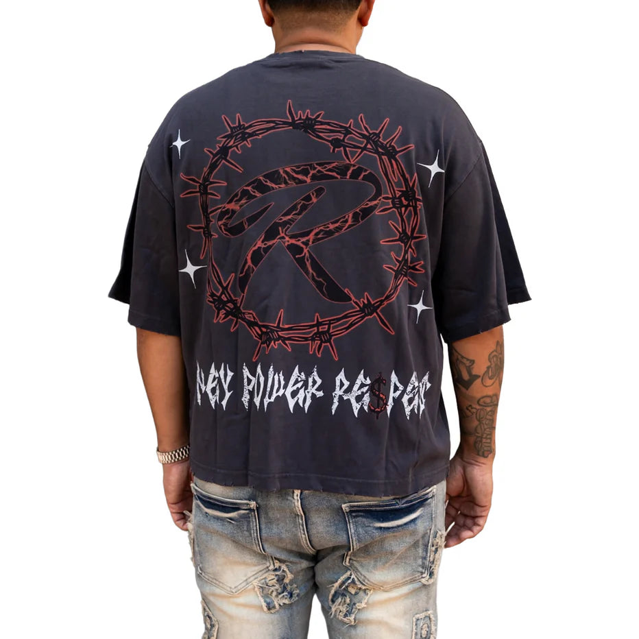RVR 'SKULL' SS TEE (GREY/RED)
