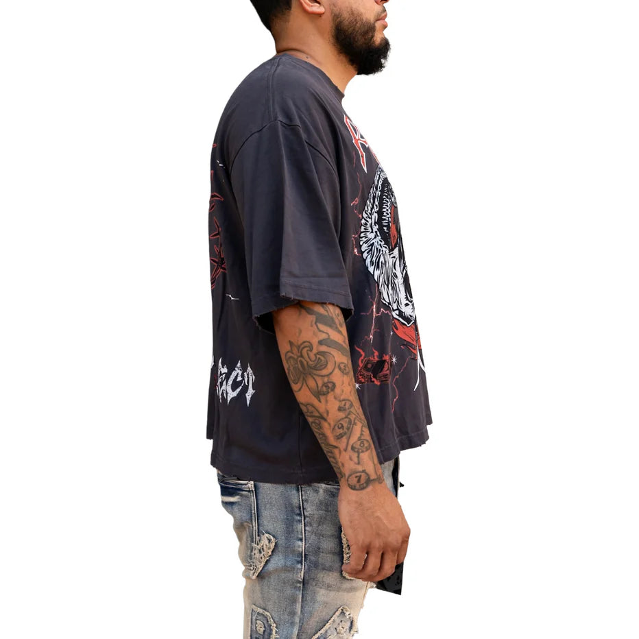 RVR 'SKULL' SS TEE (GREY/RED)