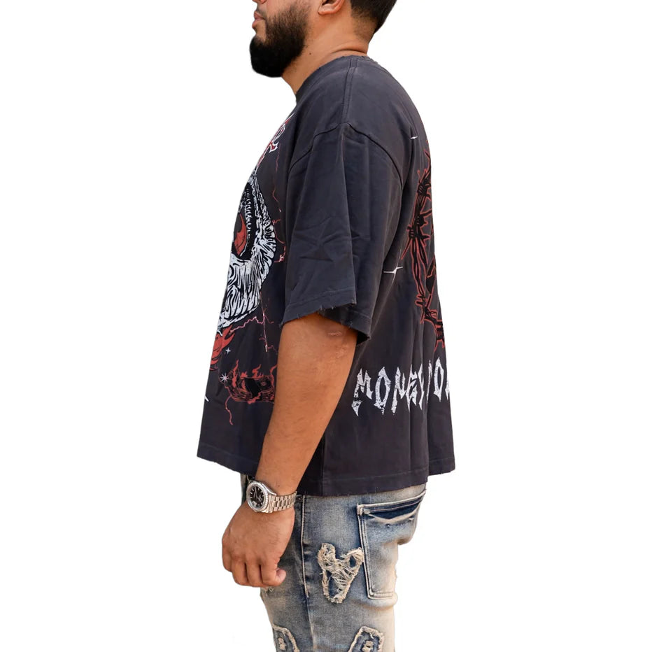 RVR 'SKULL' SS TEE (GREY/RED)