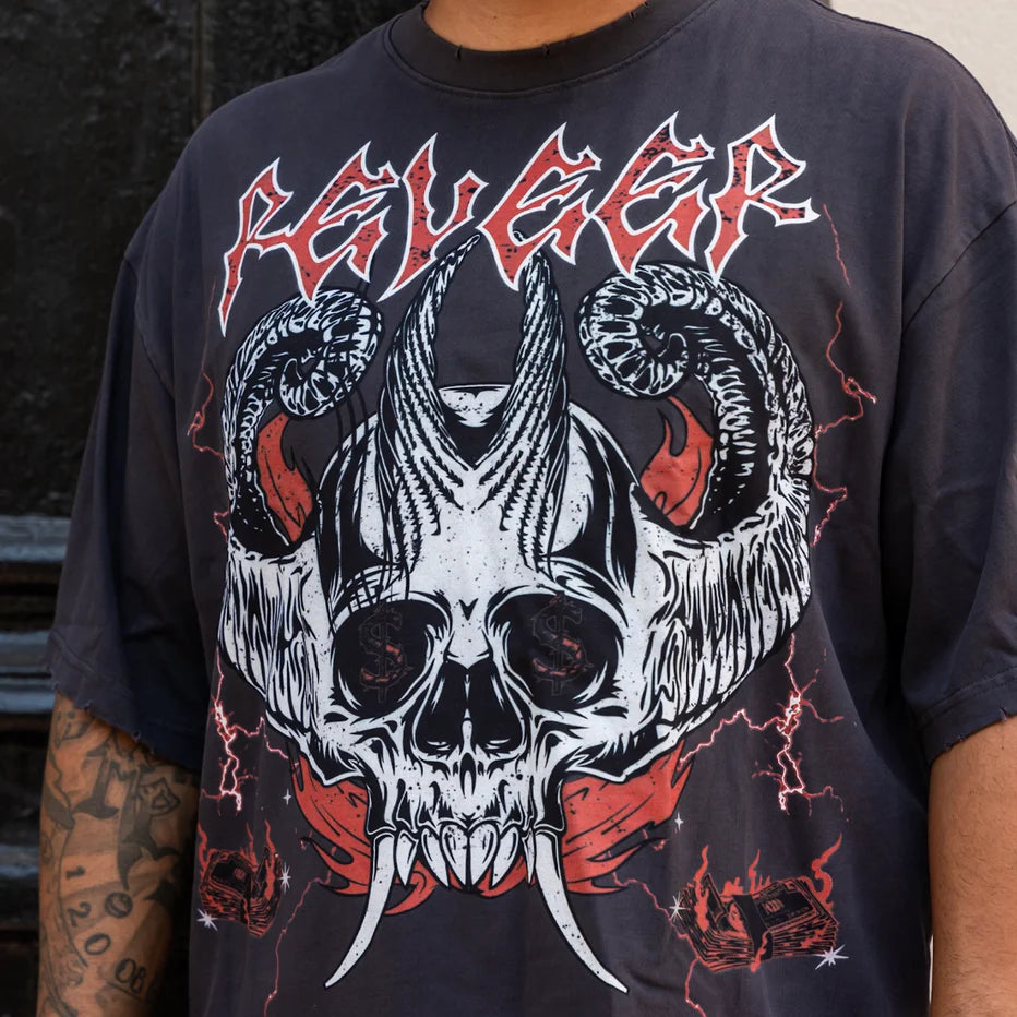 RVR 'SKULL' SS TEE (GREY/RED)