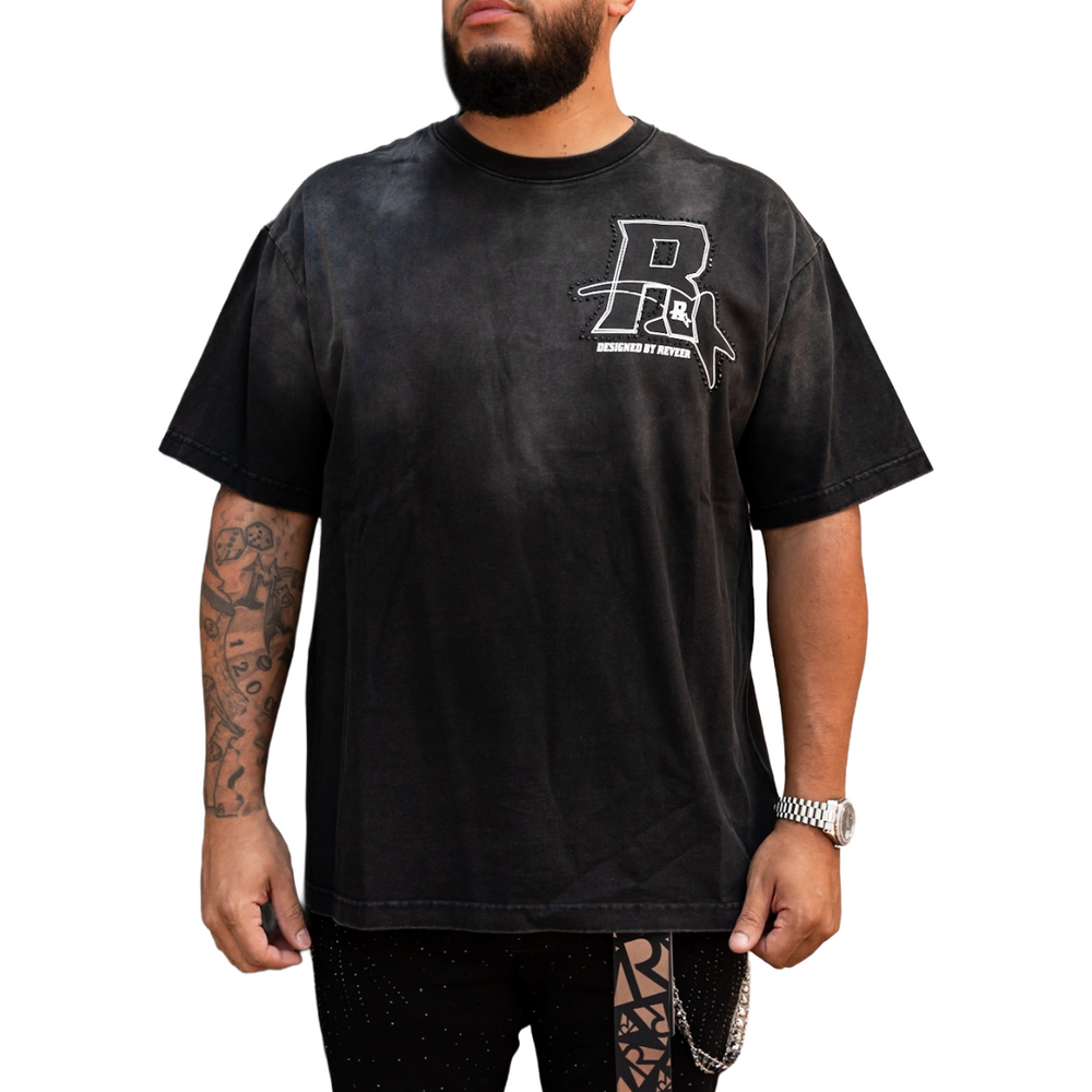 RVR 'LOGO' RHINESTONE TEE - BLACK