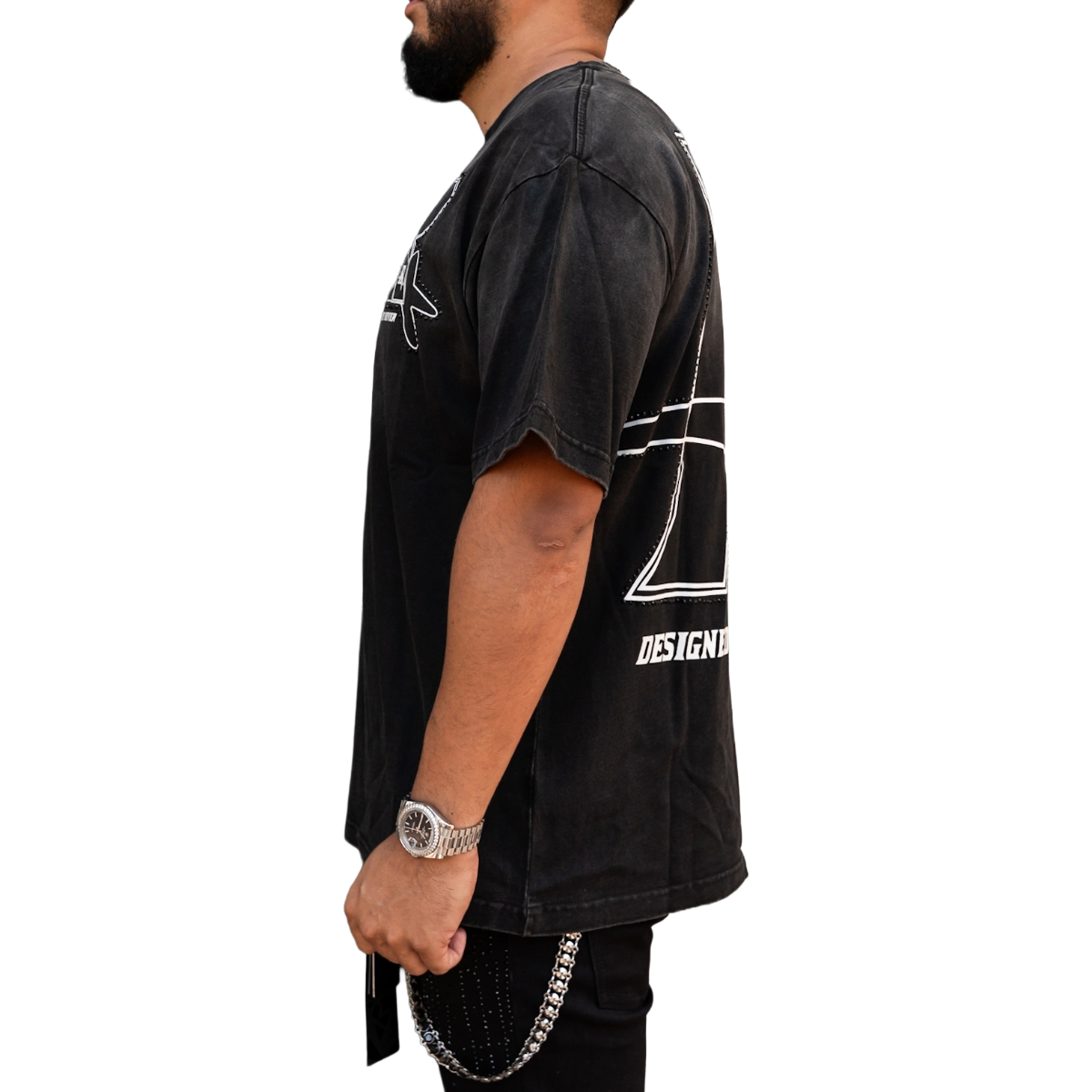 RVR 'LOGO' RHINESTONE TEE - BLACK