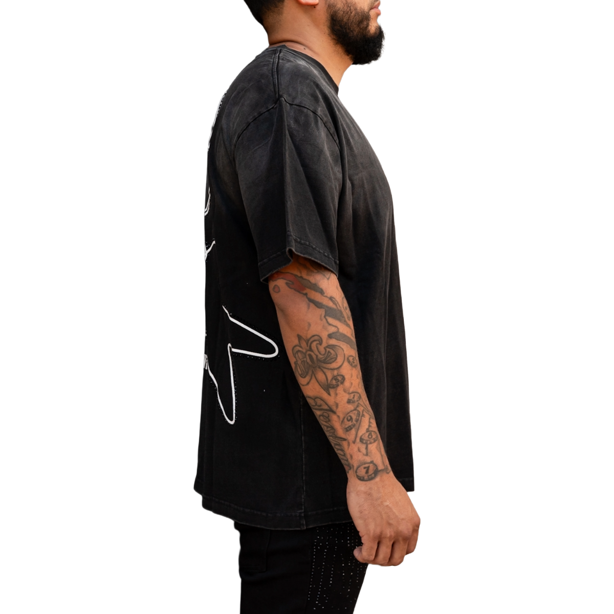 RVR 'LOGO' RHINESTONE TEE - BLACK