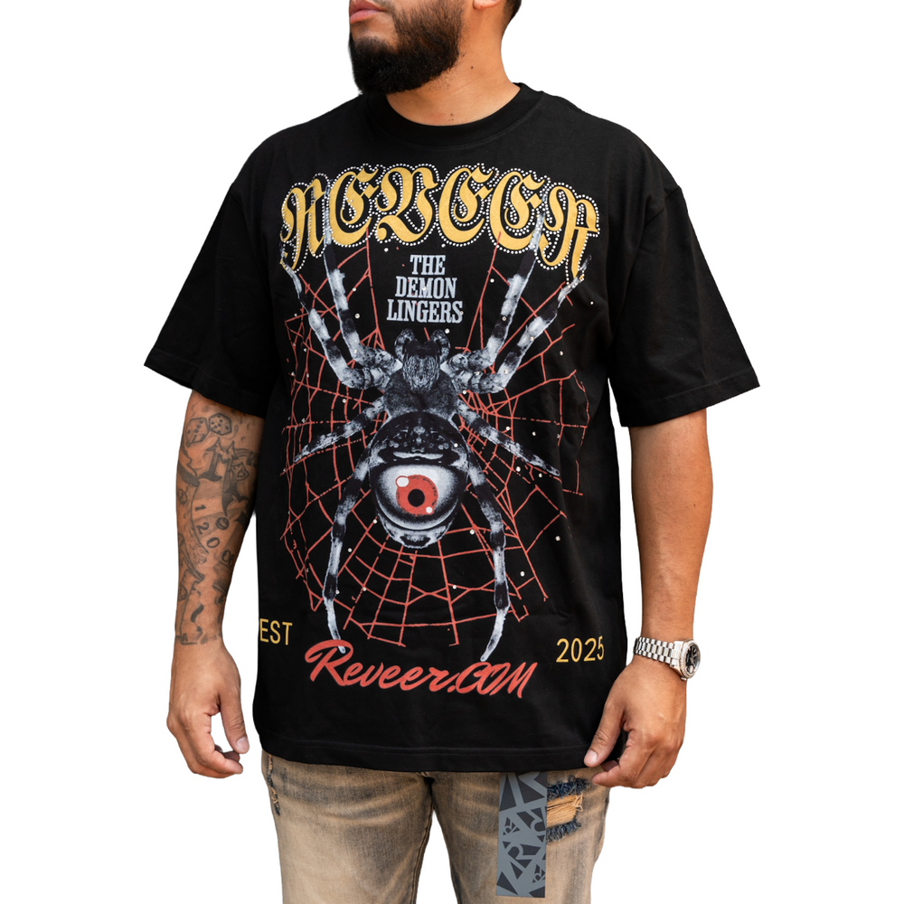 RVR 'SPIDER' RHINESTONE TEE - BLK/RED