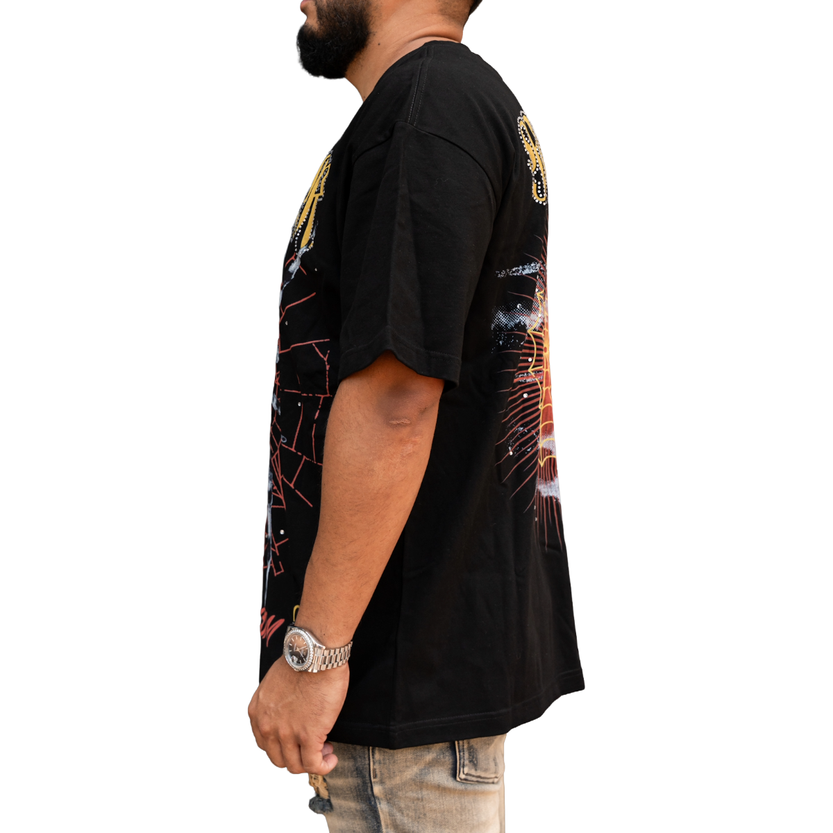 RVR 'SPIDER' RHINESTONE TEE - BLK/RED