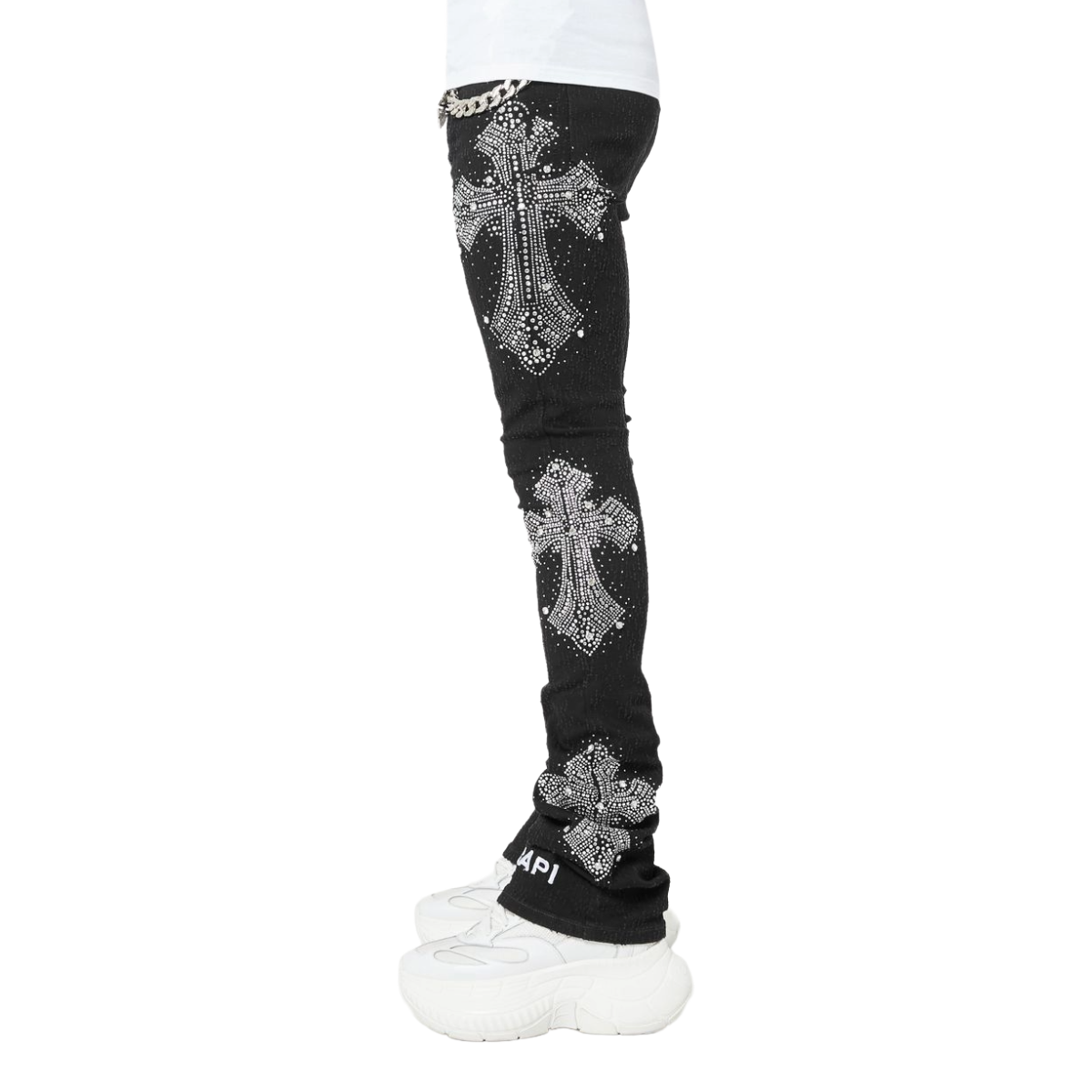 GUAPI OBSIDIAN BLACK DISTRESSED CROSS DENIM