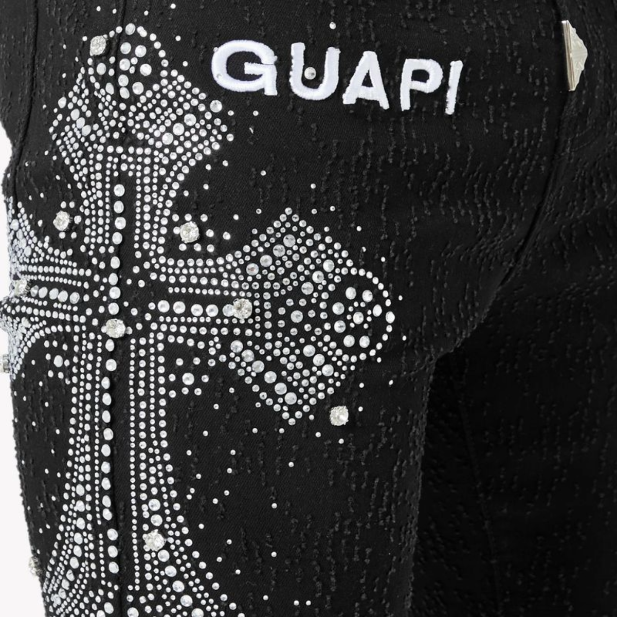 GUAPI OBSIDIAN BLACK DISTRESSED CROSS DENIM