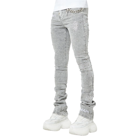GUAPI SMOKE GREY DISTRESSED CROSS DENIM