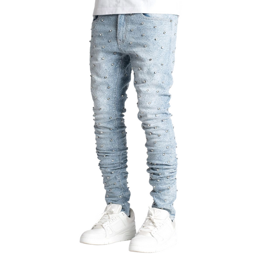 GUAPI STEEL BLUE EMBELLISHED DENIM