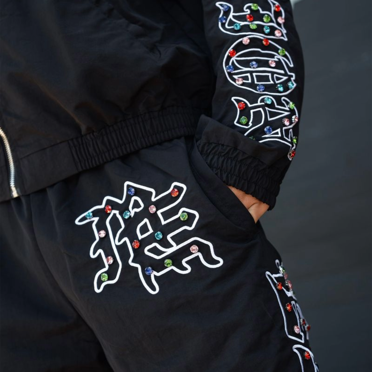 ME RHINESTONE NYLON PANT