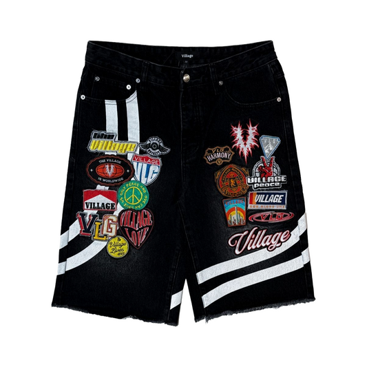 VILLAGE PATCHWORK SHORTS - BLACK