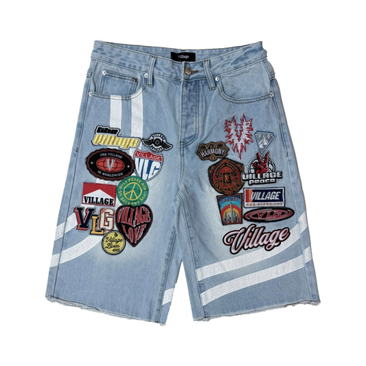 VILLAGE PATCHWORK SHORTS - BLUE
