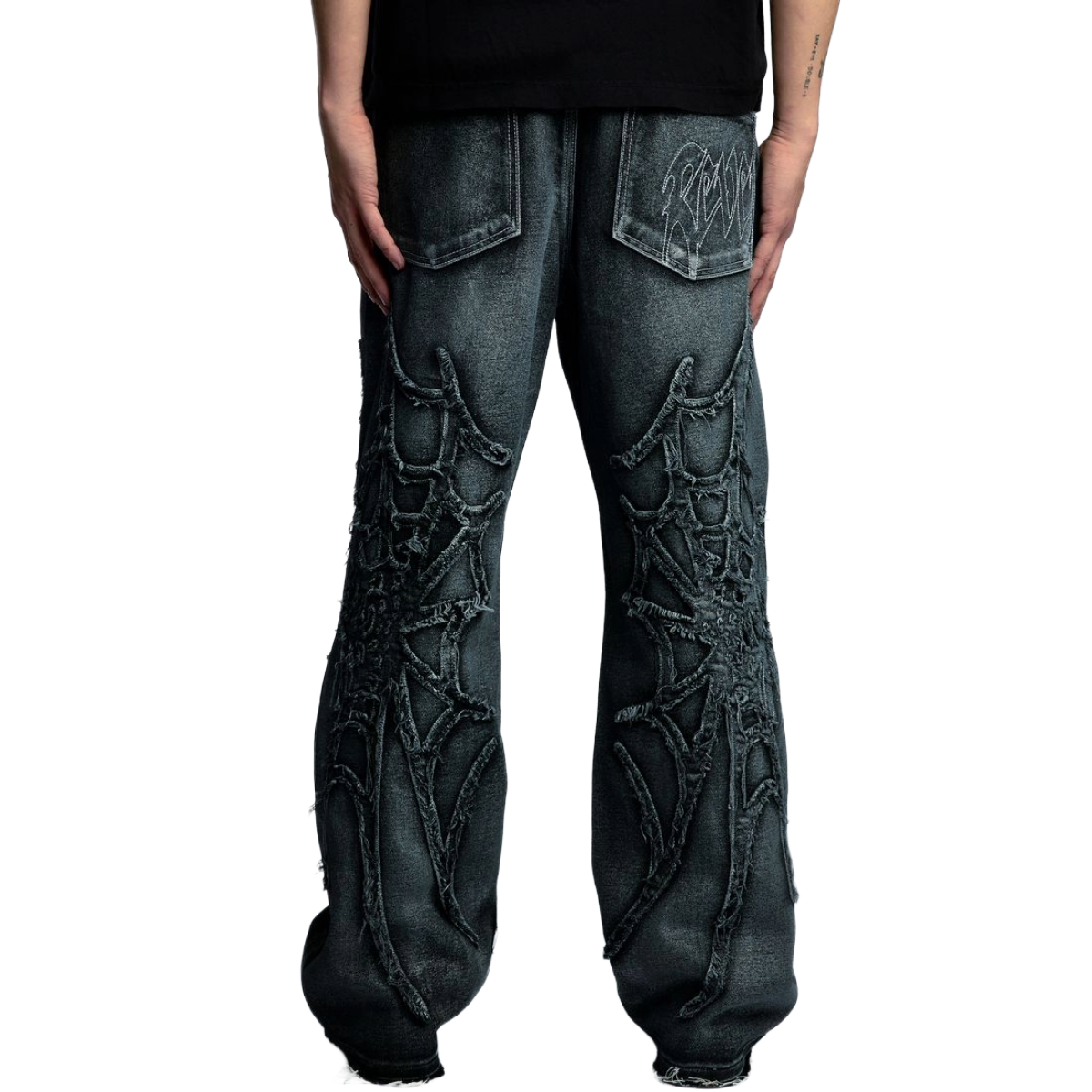 REVENGE SPIDER WEB DENIM PANT WAXED BLACK