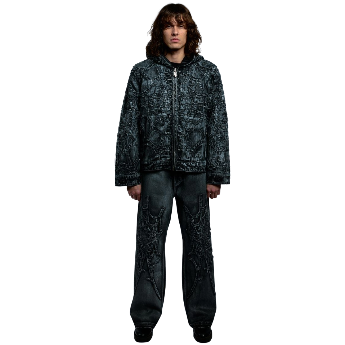 REVENGE SPIDER WEB DENIM JACKET WAXED BLACK