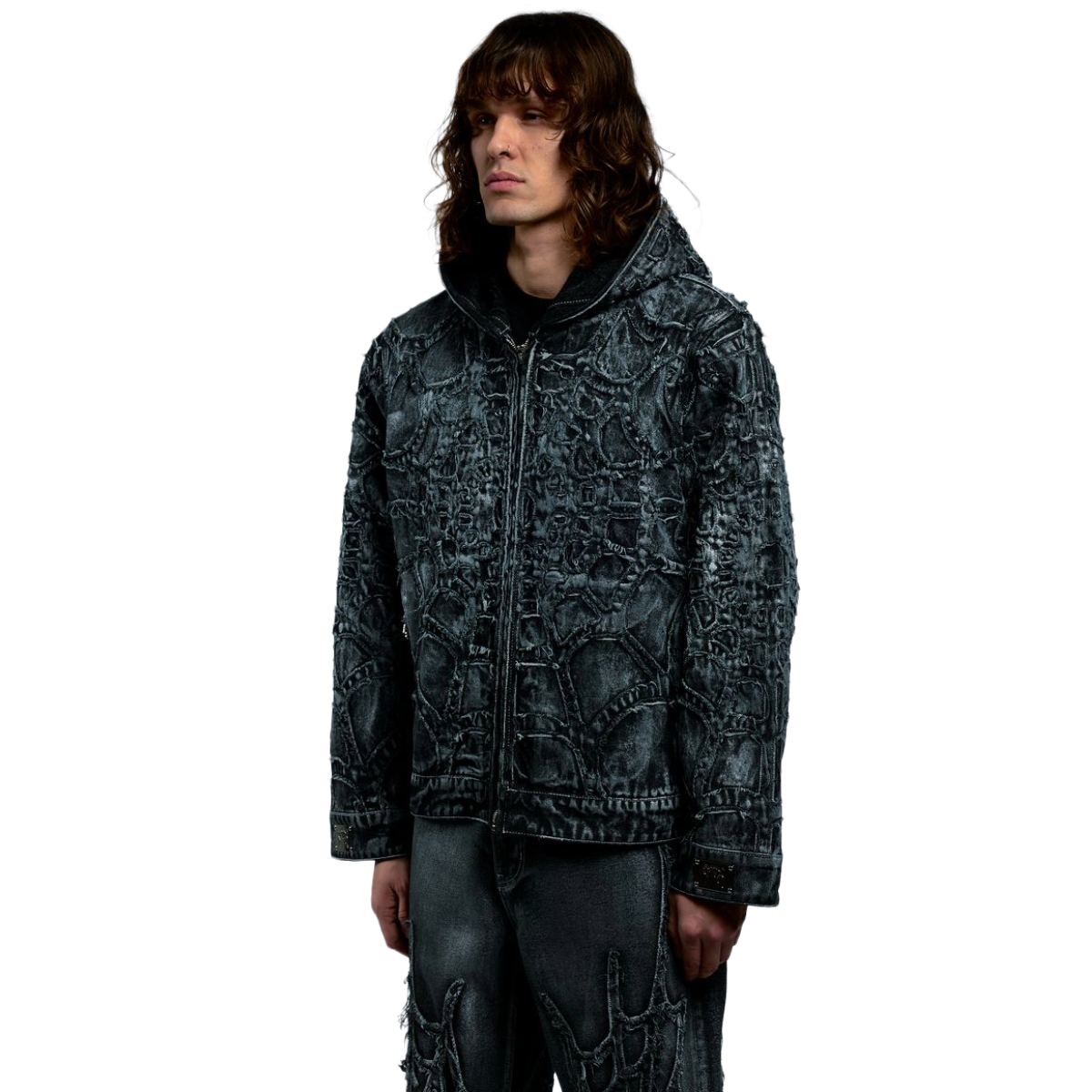REVENGE SPIDER WEB DENIM JACKET WAXED BLACK