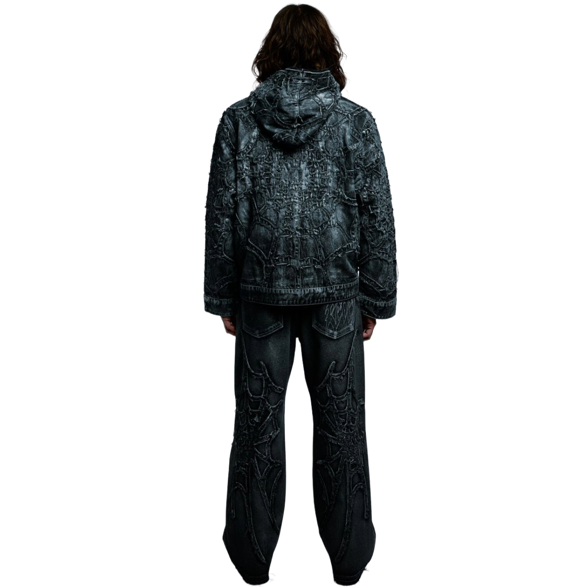 REVENGE SPIDER WEB DENIM JACKET WAXED BLACK