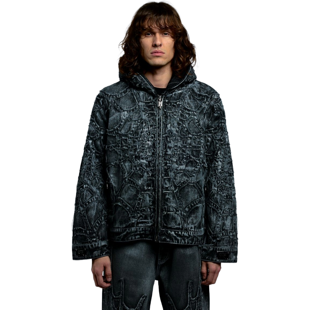 REVENGE SPIDER WEB DENIM JACKET WAXED BLACK