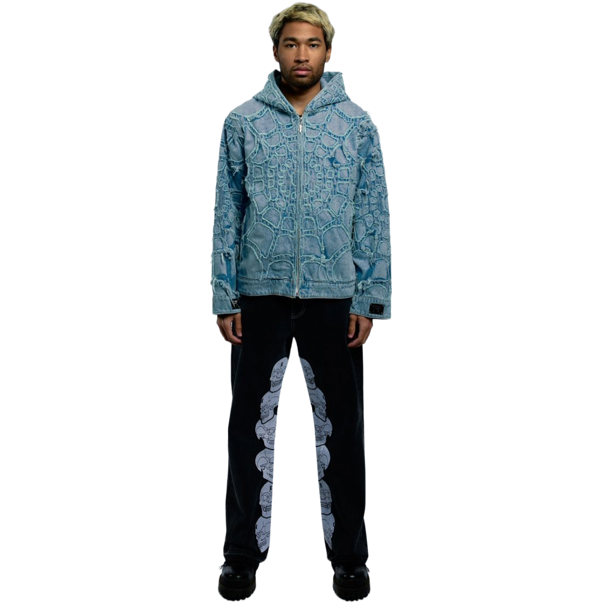 REVENGE SPIDER WEB DENIM JACKET BLEACHED INDIGO